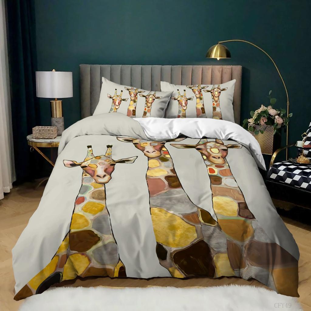 Giraffe Elk 3D Digital Printing Quilt Cover Bed Three-Piece Set Minimum Order