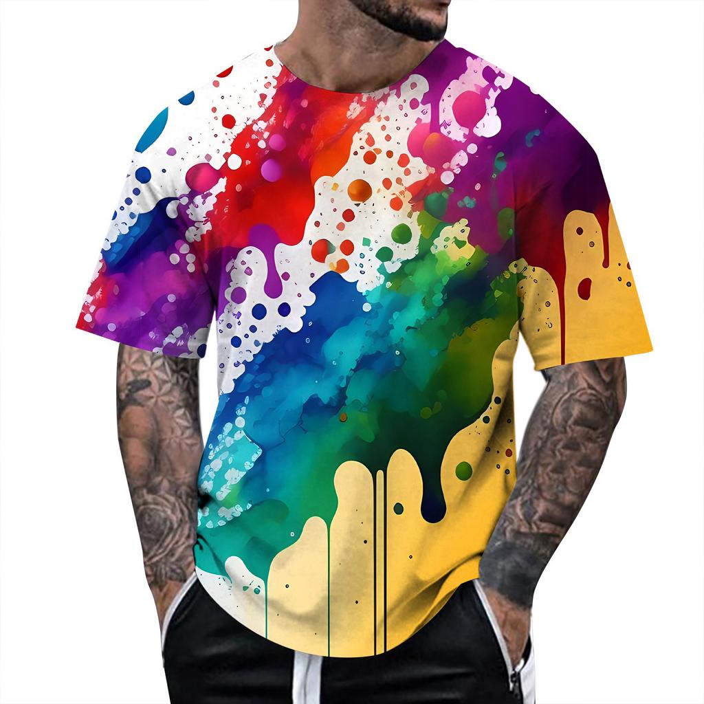 Summer Fun 3D Pattern Tie Dyeing T-shirt Color Painting 3D Printing Men's T-shirt Short Sleeve Top
