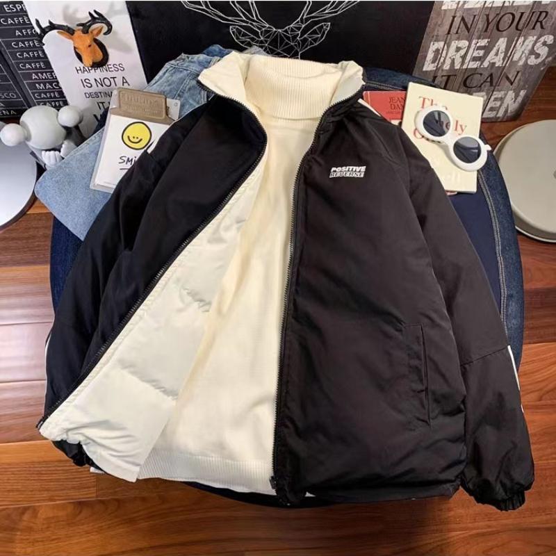 Зимний новый стиль, мужчины могут носить модную теплую хлопковую стеганую куртку с обеих сторон, повседневные модные мужские куртки