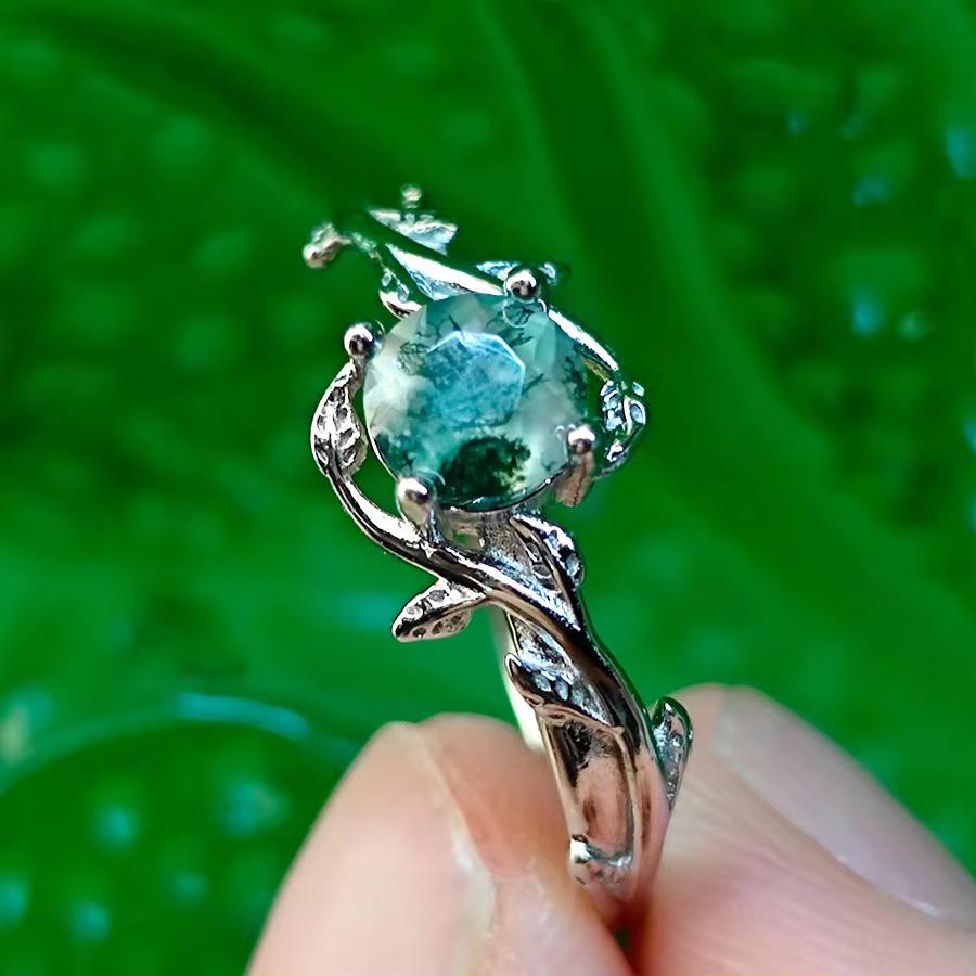 Натуральный моховой агат обручальное круглое кольцо 925 стерлингового серебра модные ювелирные кольца обещание 925 серебряные обручальные кольца
