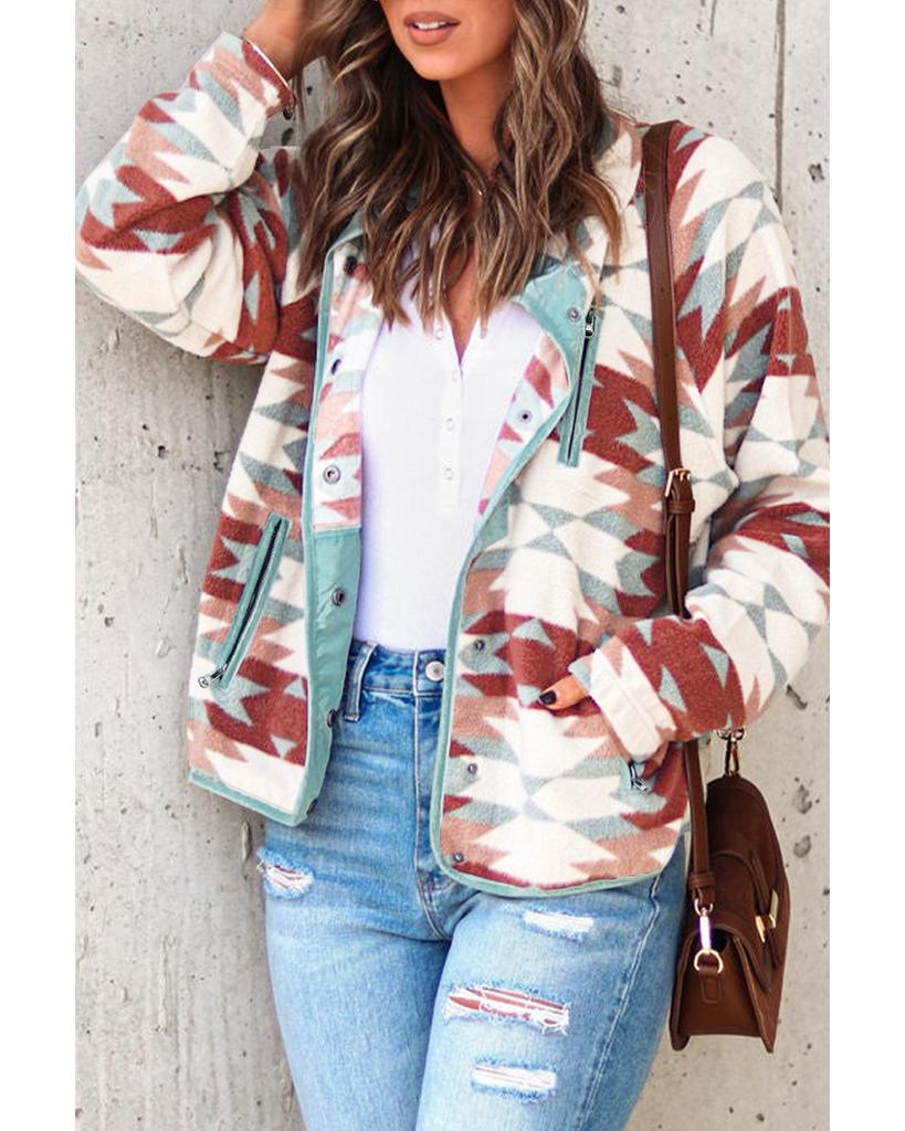 Azura Exchange Флисовая куртка в стиле вестерн-ацтек с карманами на молнии с пуговицами