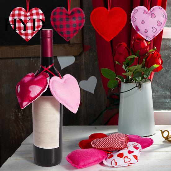 Heart Pendant Decoration 12 Pcs Felt Fabric Hanging Ornament Red Pink Buffalo Velvet Plaid Charm for Valentine's Day Wedding Party DIY Crafts