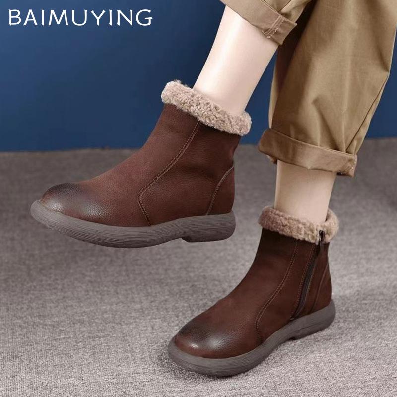 Fur Flats Women Snow Ankle Boots Short Plush Designer Cotton Shoes 2025 Trend Winter New Brand Casual Warm Cozy Botas De Mujer