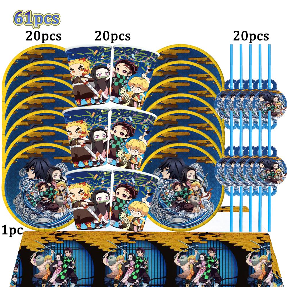 Kimetu No Yaiba Kids Birthday Party Decoration Tableware Paper Cups Plates Napkins Demon Slayer Theme Baby Shower Boys Supplies