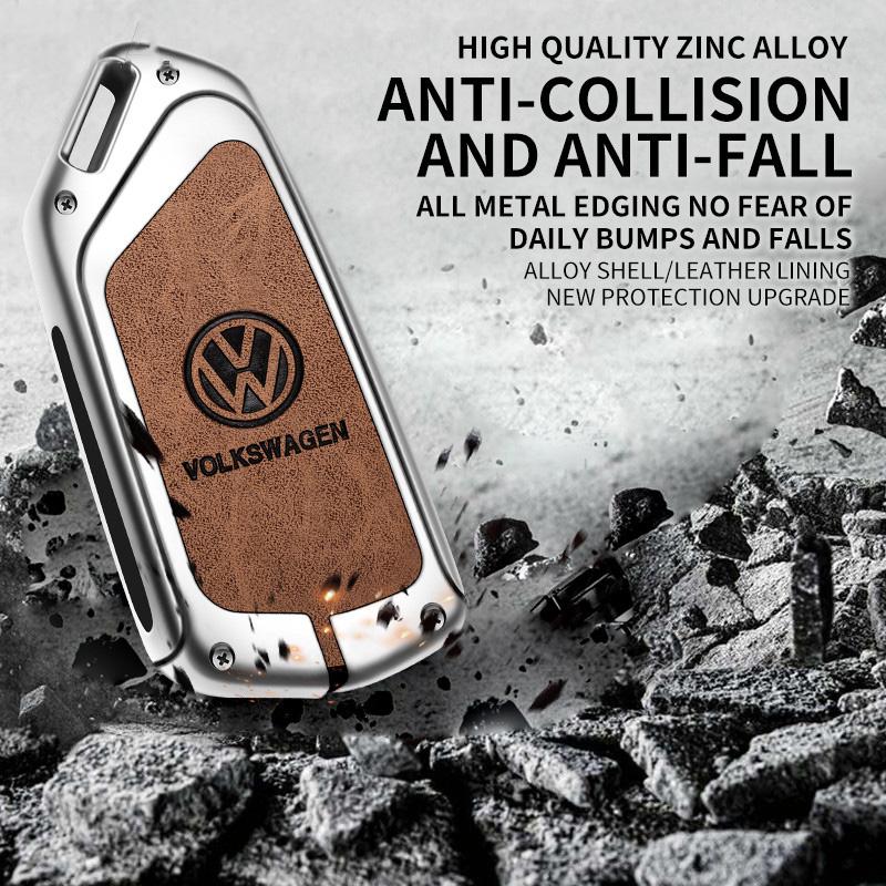 Zinc Alloy Leather Car Smart Remote Key Fob Case Cover Protector Shell For VW Volkswagen Golf 8 MK8 Leon Keychain AccessoriesSZ4