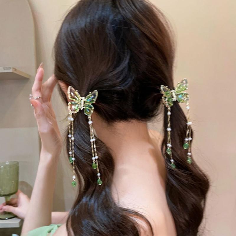 Elegant Chinese Gradient Hair Clip Compatible for Braids - Butterfly Tassel Hair Claw with Length, Braiding & Updos Accessory for, Asian Hairstyles
