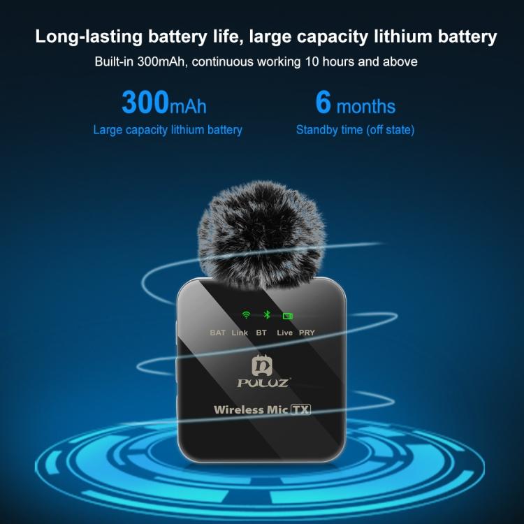 Беспроводной петличный микрофон PULUZ 1 TX + 1 RX (черный)