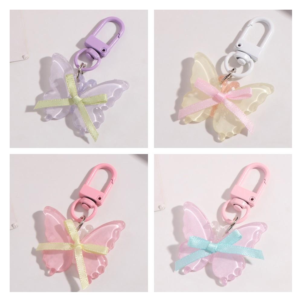 Cute Butterfly Keychain Resin Ribbon Bow Keyring Lovely Jelly Butterfly Pendant  Kids