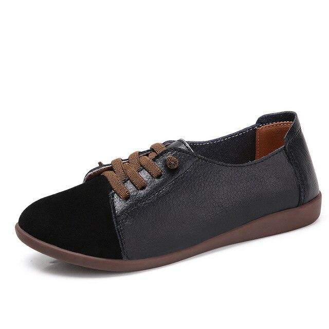 Spring Women Non-slip Leather Lace Up Flat Moccasin Oxford Sneakers Plus Size Casual Daily Shoes For Ladies