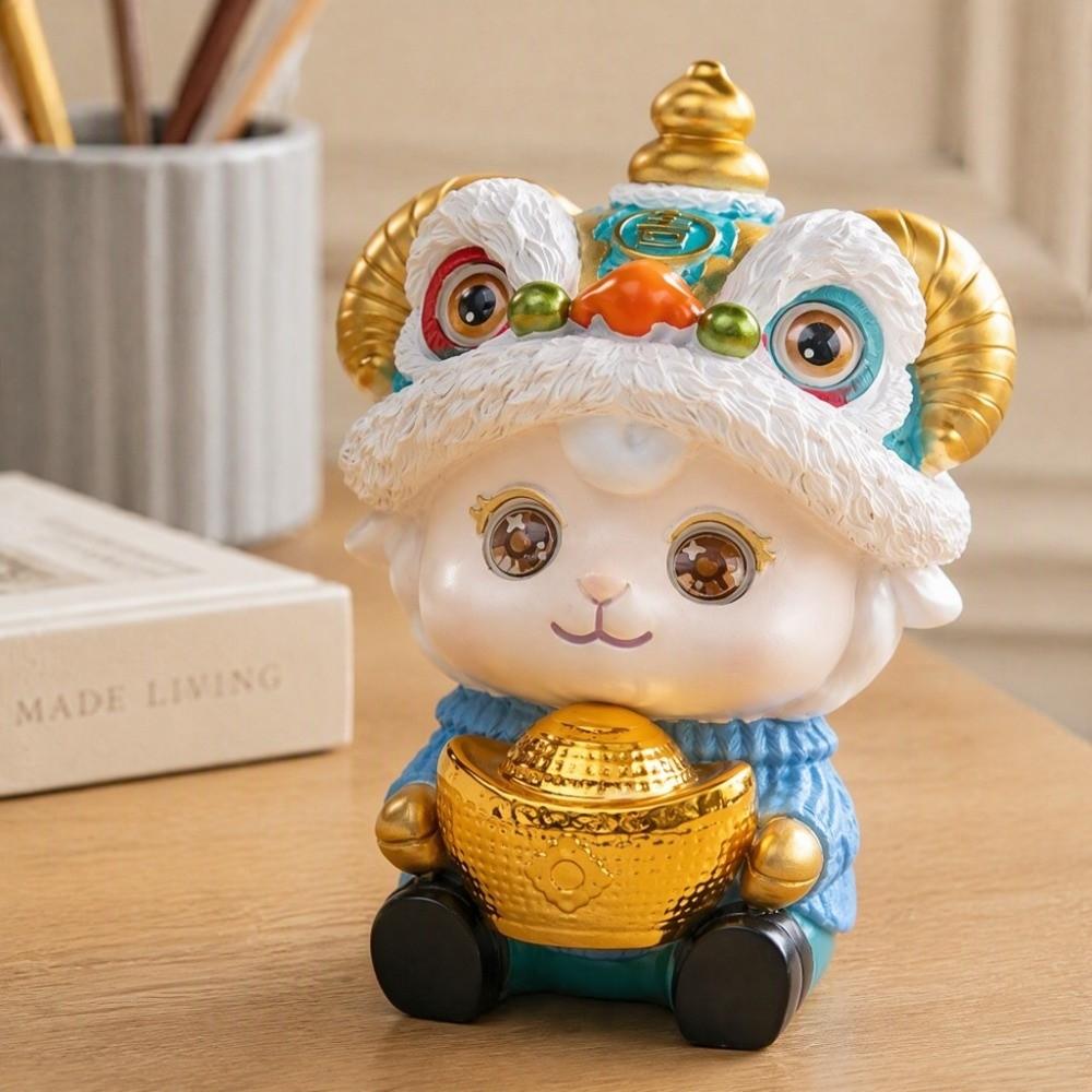 Gold Ingot Zodiac Sheep Statue Chinese Style Resin Ornament Lion Dance Sheep Figurine Birthday