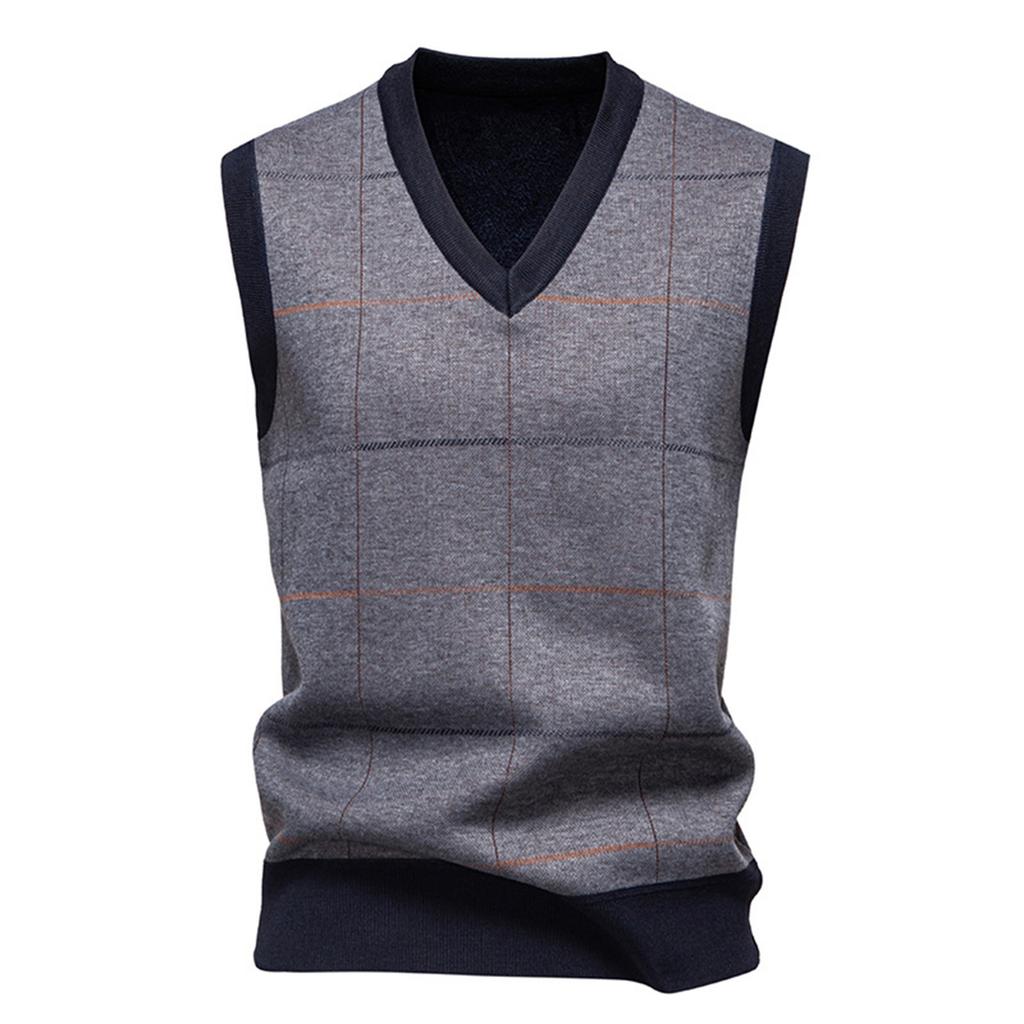 Мужской зимний флисовый жилет в клетку, пуловер, мужской свитер-жилет без рукавов свободного кроя