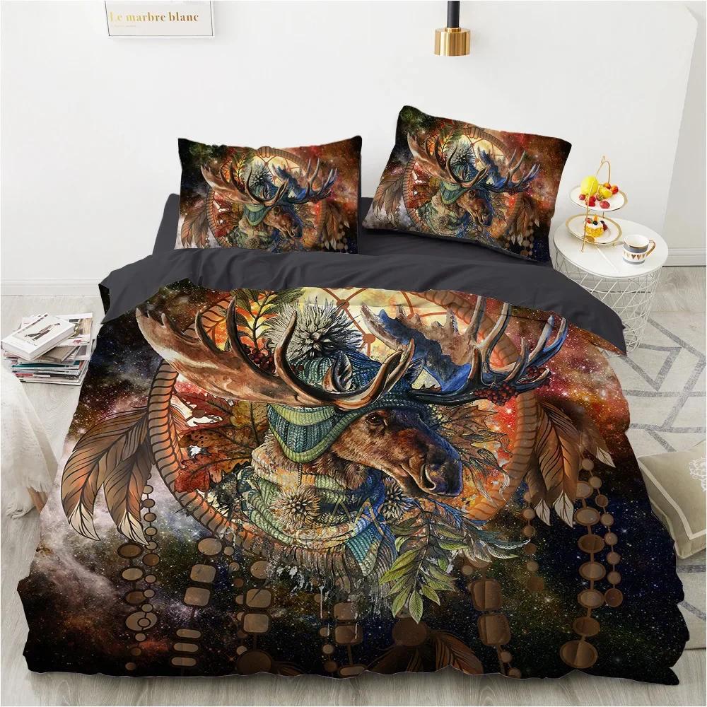 Wolf Dreamcatcher Bedding Set,Dreamcatcher Animal Print Duvet Cover King Size For Adult Boys Kids,Exotic Bohemian Duvet Cover