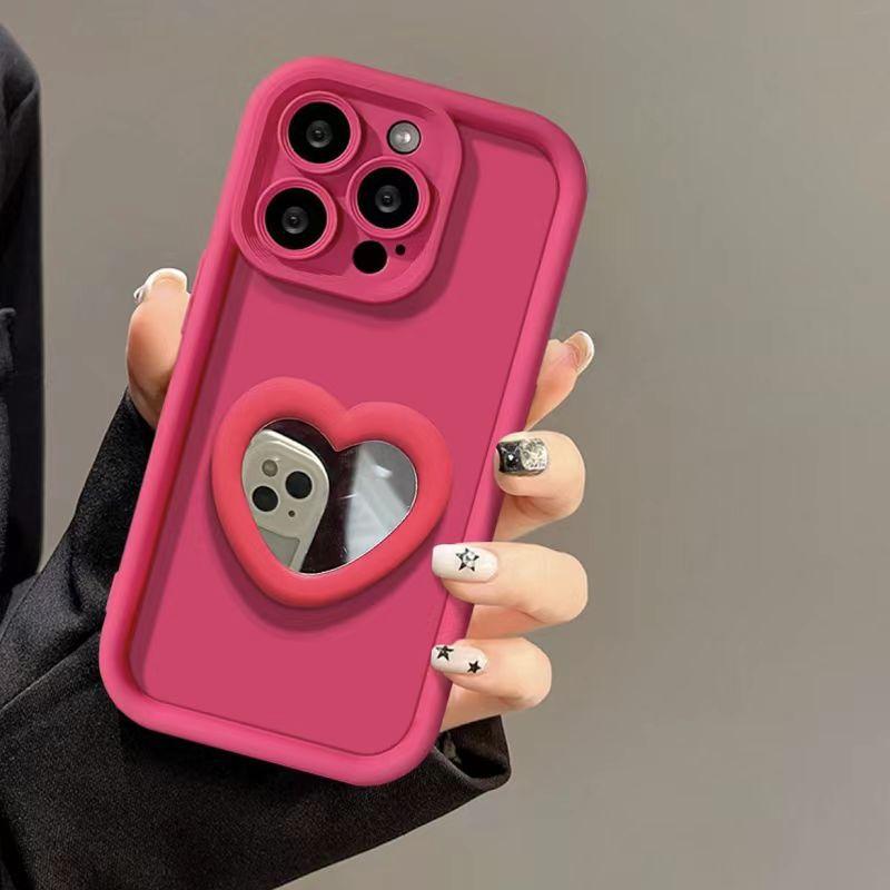 Применимый чехол для мобильного телефона iPhone17promax 16pro Apple 15pro с держателем-зеркалом в виде сердца 151214 мягкий чехол