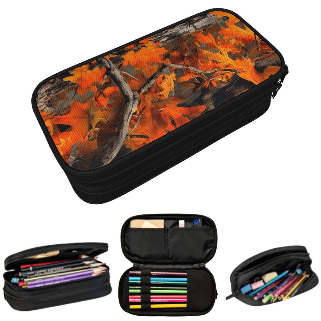 Orange Oak Leaves Autumn Camouflage Artwork Pencil Case Boy Girl School Pen Box Pencil Bag Stationery Supplies Pen Holder Bag