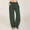 Women Casual Pants Elastic Waist Drawstring Pockets Design Loose Trousers Solid Color Thin Long Pants