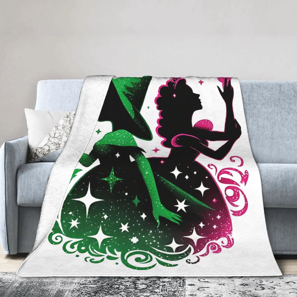 Elphaba Glinda Wicked Movie Warm Plush Throw Blanket for Kids and Adults Flannel Couch Bedspread Sofa Cover