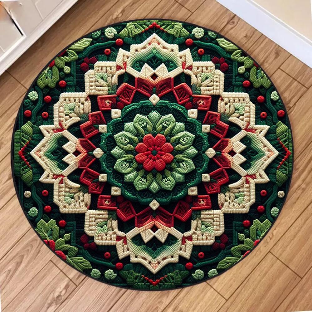 Круглый ковер 2D Modern Minimalist Flowers в стиле Boho Chic для гостиной, спальни. Нескользящий. Стильный декор для дома. Идеально подходит для йоги.