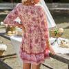 Женское платье Yousheng с цветочным принтом в стиле бохо, повседневное, с длинным рукавом, струящееся, короткое, свободное, с V-образным вырезом, на пуговицах, платье А-силуэта, мини-пляжное платье-сарафан