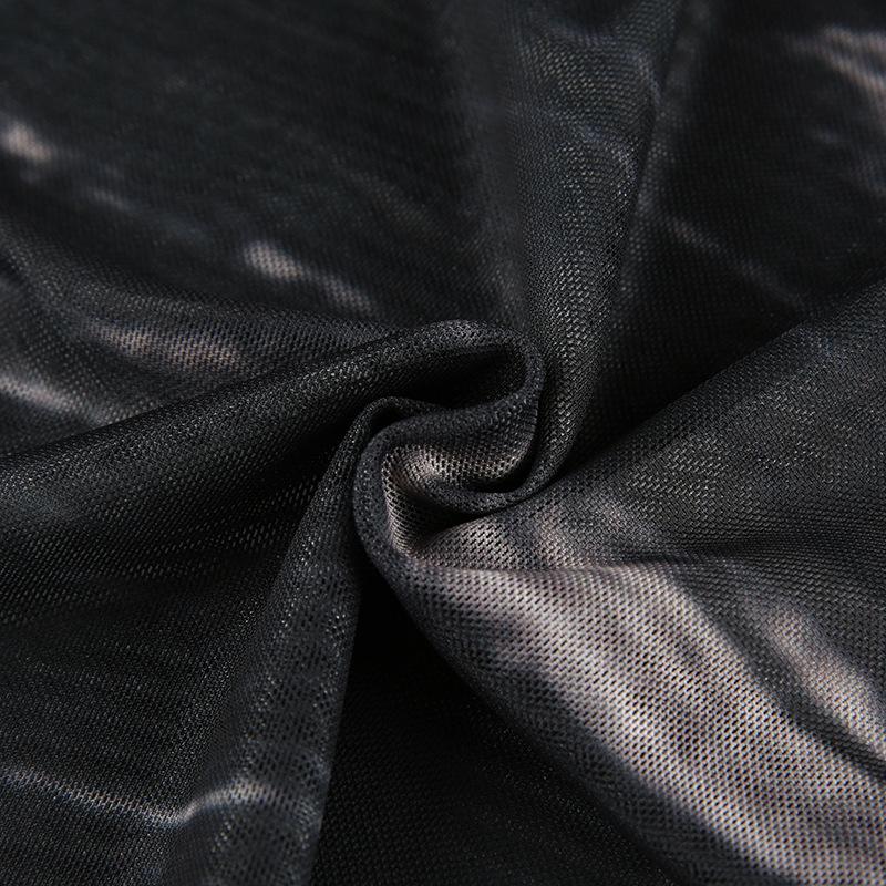 Модные тонкие сетчатые топы с абстрактным принтом и длинными рукавами и круглым вырезом, короткий кружевной женский топ