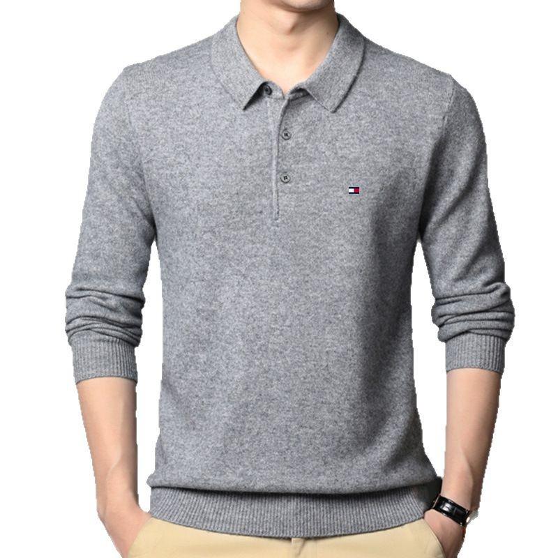 TOMMY Men's Wool Knit Lapel Sweater: Spring/Autumn Casual Polo for All Ages