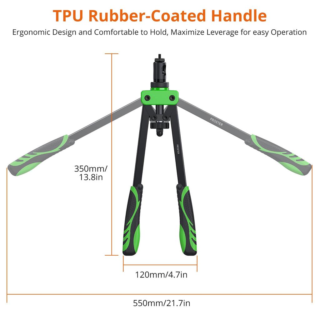 Заклепочник Proster, совместимый с, включает набор из 150 заклепочных гаек, двуручный, M3, M4, M5, M6, M8, M10 и т. д., (зеленый)