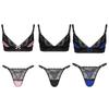 Mens Adjustable Floral Lace Bra Top with Matching Thong Briefs Sissy Lingerie Set