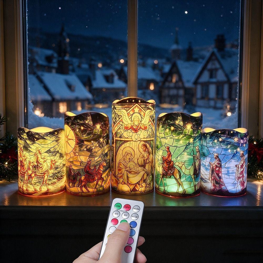 5pcs Battery Powered Nativity Scene Candles LED Realistic Simulated Candles Holiday