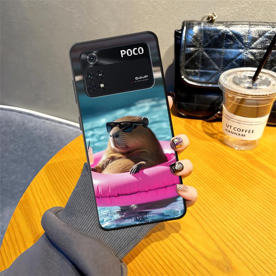 Чехол для Xiaomi Poco M3 M4 M7 Pro C40 C50 F3 M5 F1 C61 C71 X3 X4 X5 X7 Pro C75 Черный Мягкий Чехол для Телефона Милый Капибара