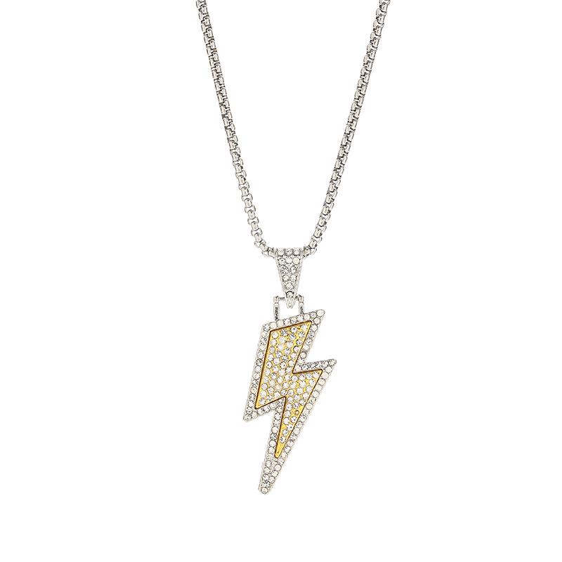 Unisex Minimalist Hip-Hop Lightning Pendant with Full Diamond Design