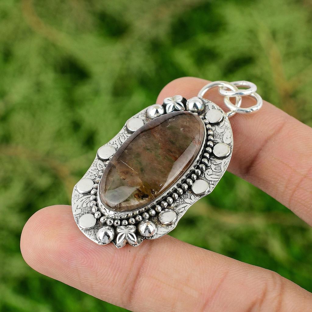 Daughters Day Sale 925 Silver Elestial Quartz Stone Bezel Sister Pendant Jewelry
