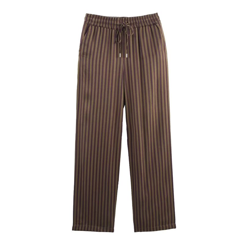 Kaslead New Arrival Women's Fashion Style Stripes Silk Satin Textured Shirt Pants 2298056 2298425