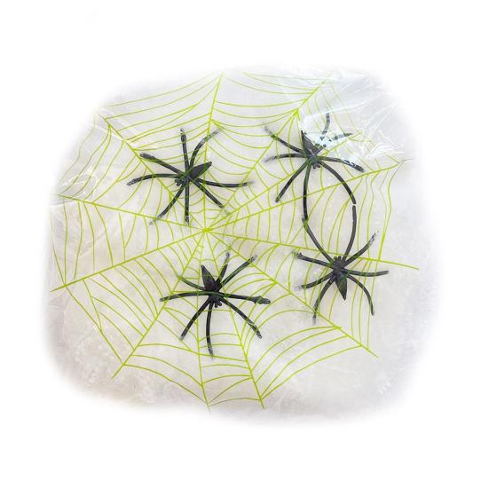 Светящаяся паутина Хэллоуинская декорация Супер тянущаяся паутина для вечеринок, домов с привидениями, с искусственными пауками