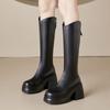 Fashion Women Boots Soft Leather Knee High Boots Back Zipper Female Square Heel Women Shoes Autumn Winter Knight Boots