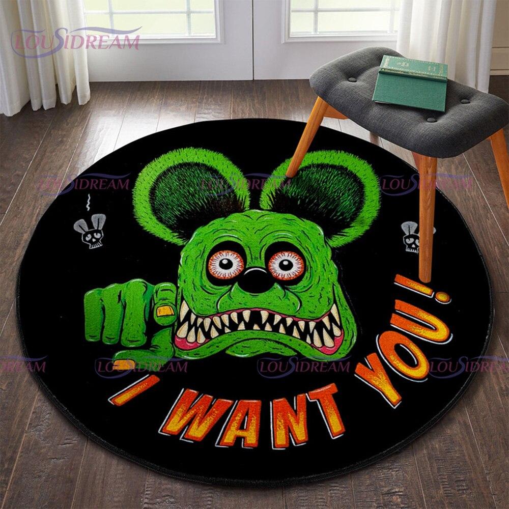 Ретро забавный ковер Rat Fink, круглый ковер, декор для гостиной, ковер Mancave, напольные коврики, ковры для спальни, стул, коврик, подарки для папы