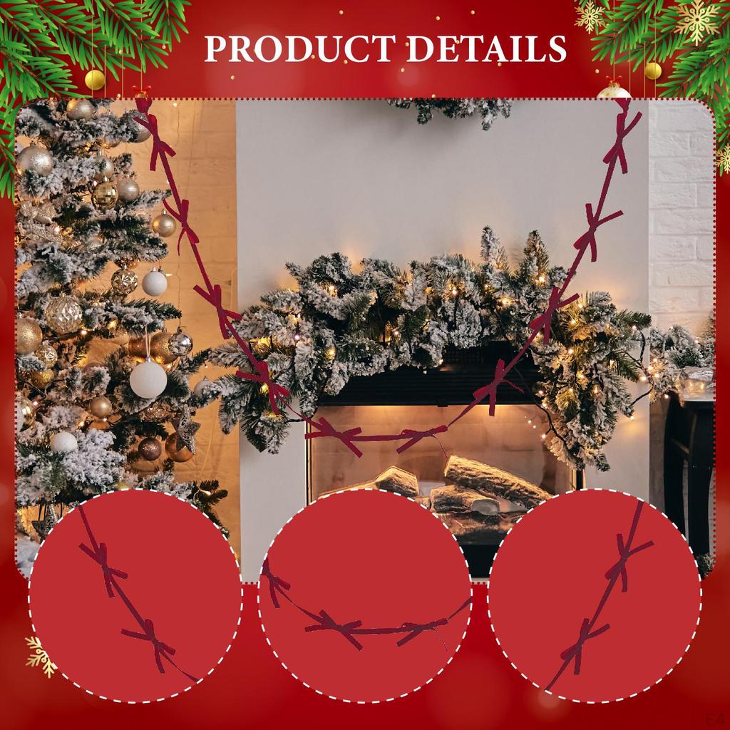 Christmas Bow Banner Decoration 78.74inch Backdrop Hanging Bowknot Garland for Home Wall Dining Room