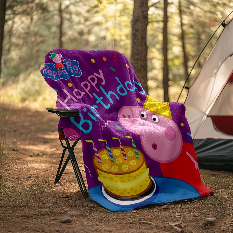 1pc Peppa Pig8 Theme Blanket - Digital Print, Polyester, Cozy for All Seasons, Perfect for Outdoor, Camping, and Travel