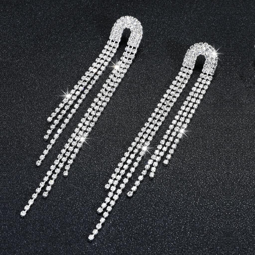 Длинные Простые Универсальные Серьги с Бахромой из Страз