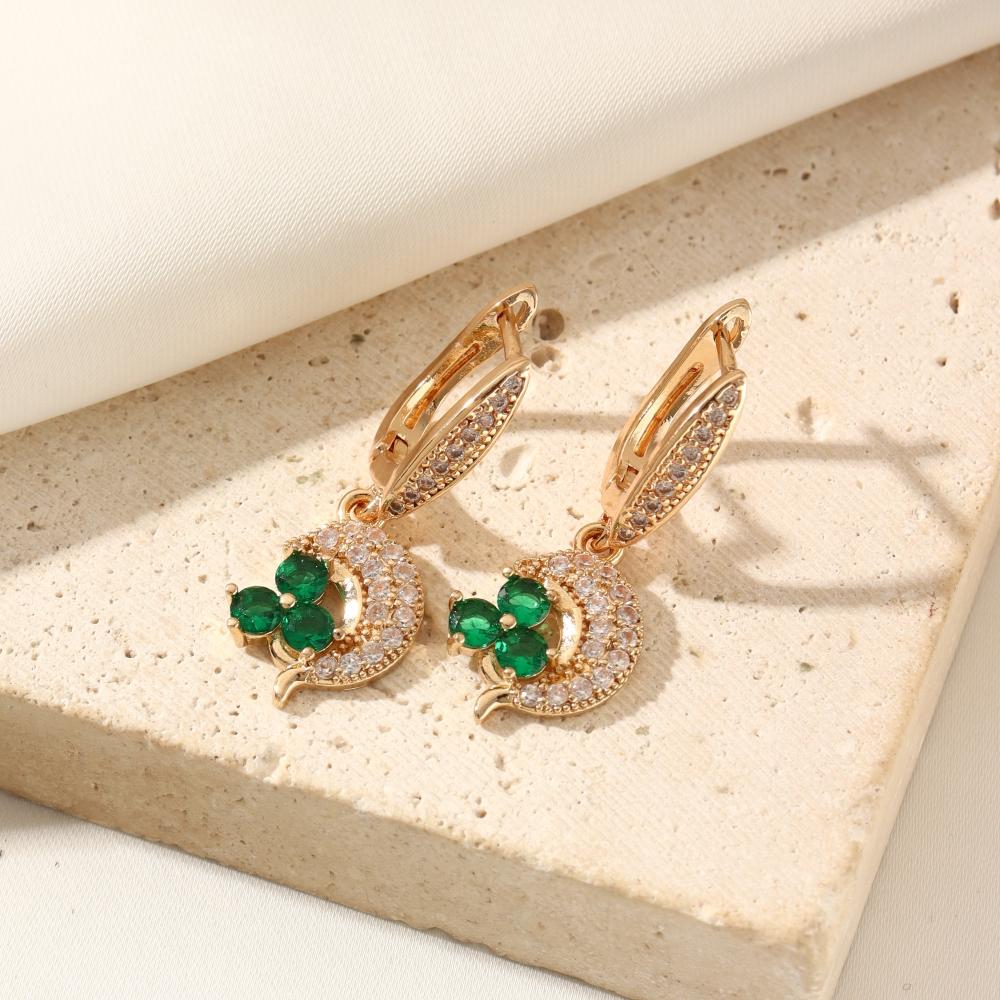 Fashion Moon Flowers Dangle Earrings for Women Cubic Zirconia Earring Jewelry Party Accessories Valentine's Day Gift