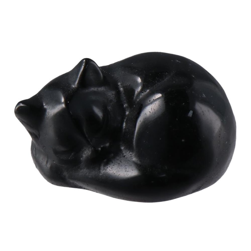 Semi-precious Stone Cat Statue Obsidian/Opal Sleeping Cat Statue Crystal Sleeping Cat Home