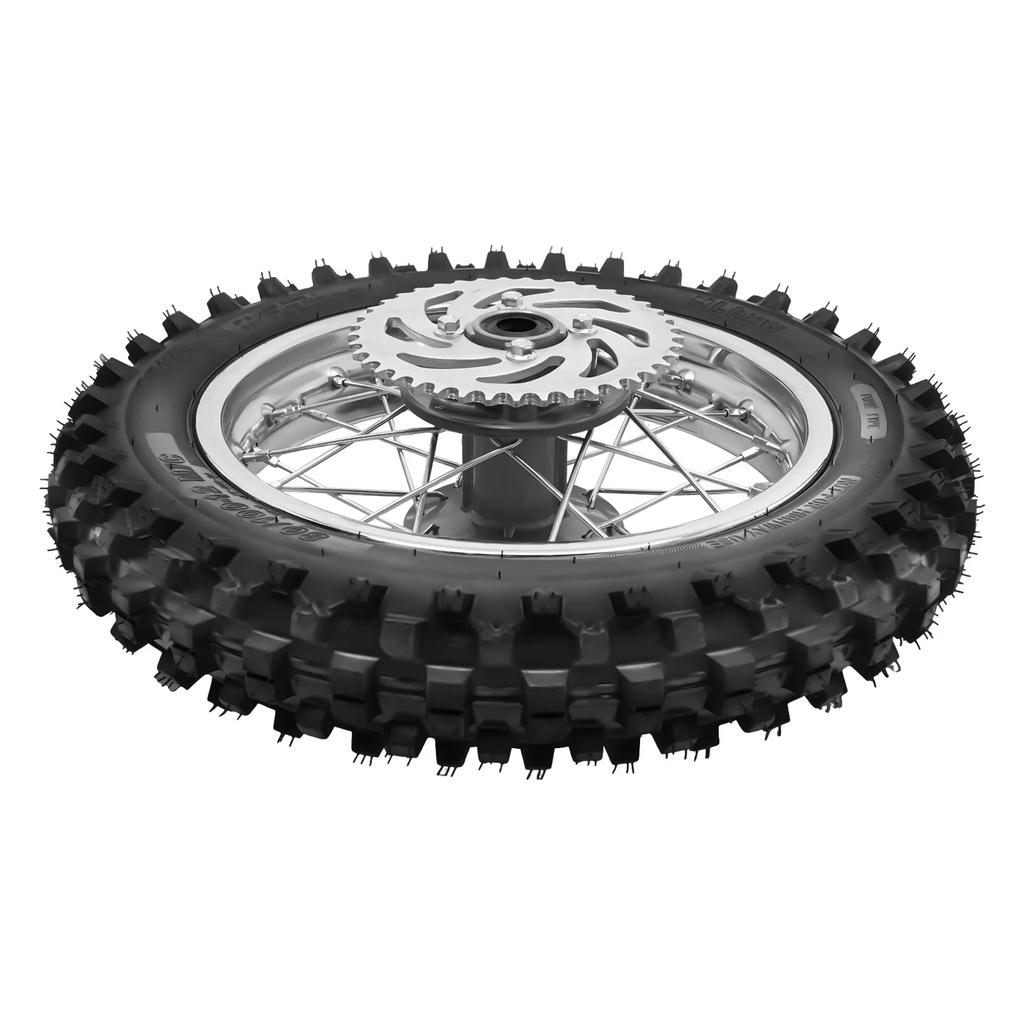 Сборка колеса с шиной 80/100-12 и ободом для питбайка Dirt Pit с камерой - 18,5-дюймовый обод с дисковым тормозом для заднего колеса