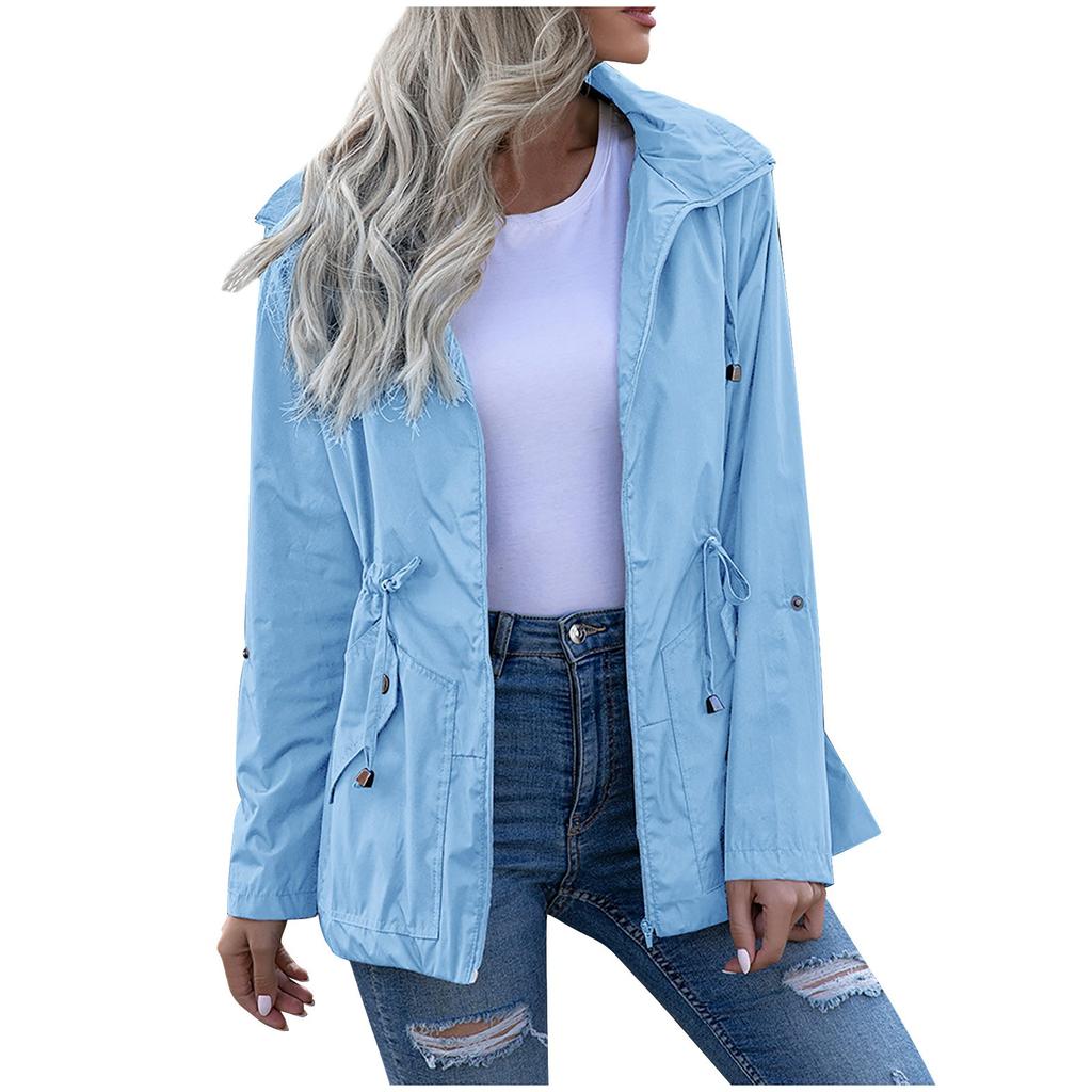 Женская водонепроницаемая куртка-дождевик с капюшоном на молнии средней длины, ветрозащитная водонепроницаемая куртка