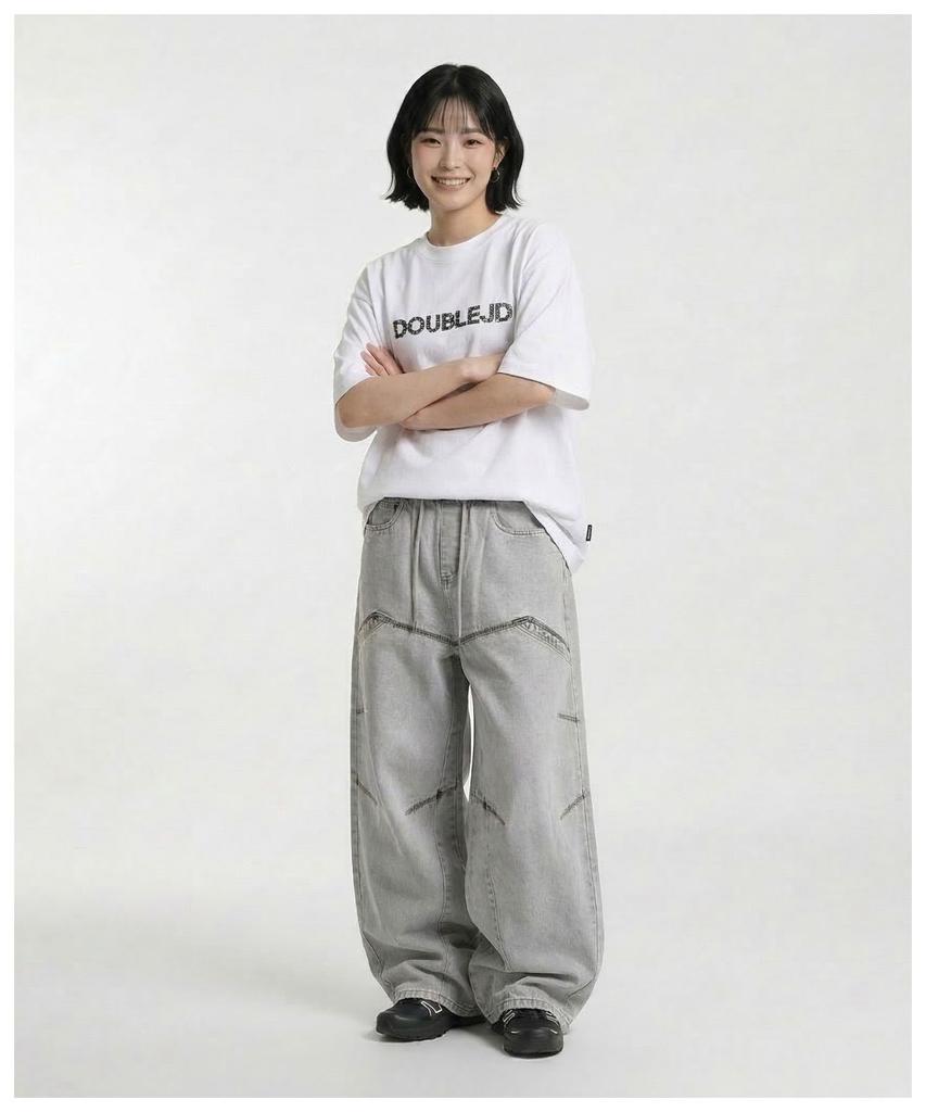 DOUBLE JD Line Washed Denim Pants