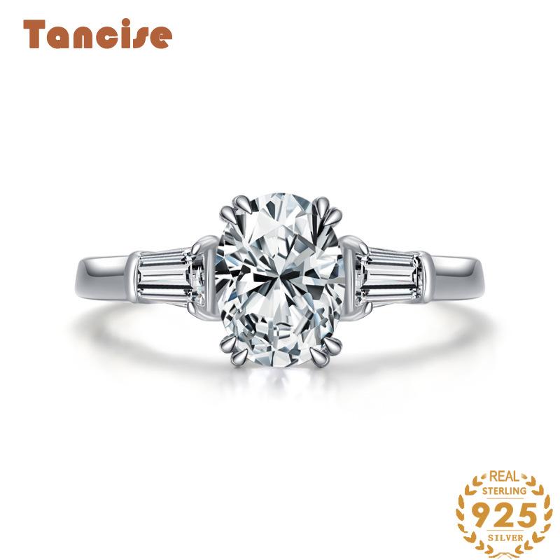 Tancise Classic 925 Sterling Silver Zircon Ring Ladies Jewelry Wedding Promise Party Gift