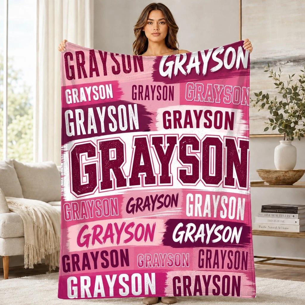 Grayson Typography Collage Coral Fleece Blanket Name Decor
