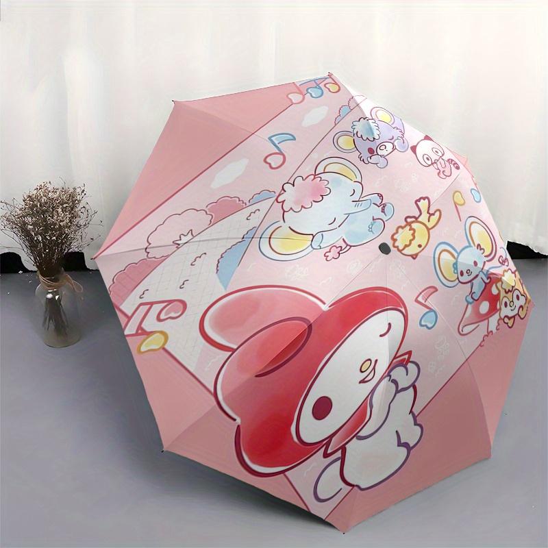 My Melody,Anniversary Automatic Folding Umbrella Simple 8 Rib Design, Bright Cartoon Pattern, Durable Iron Frame, Suitable For Travel, Outdo