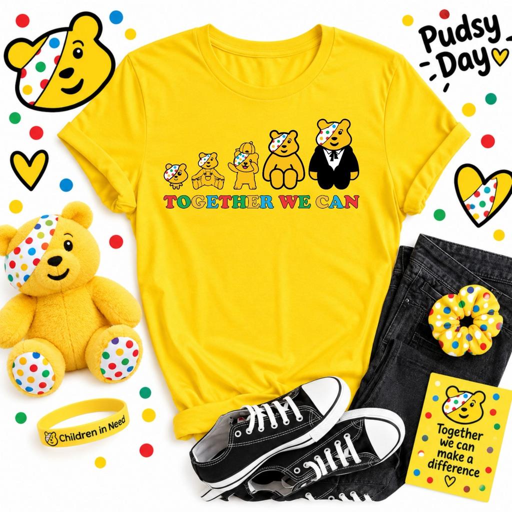 Pudsey Bear Kids T-Shirt Children Need Spotty Day School Girls Boys Xmas Top Tee