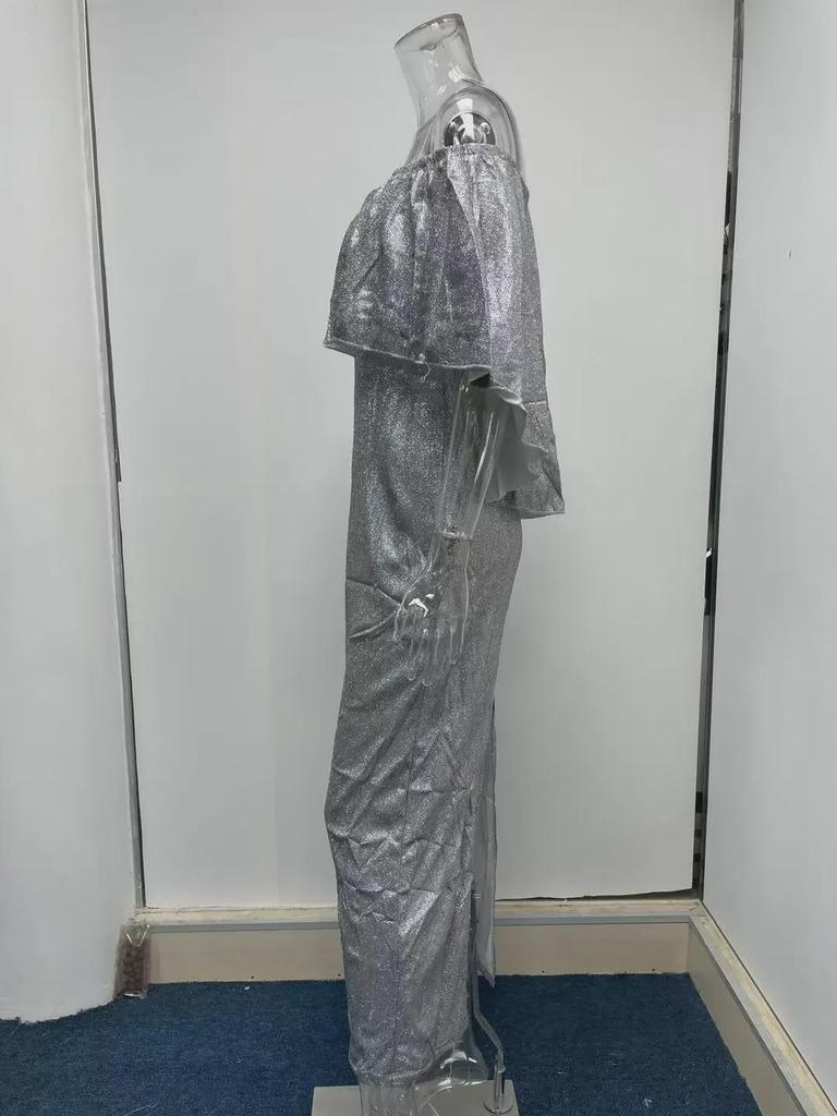 2024 One-Shoulder Ruffled Chest Wrap Evening Dress with Sparkling Hip Slit