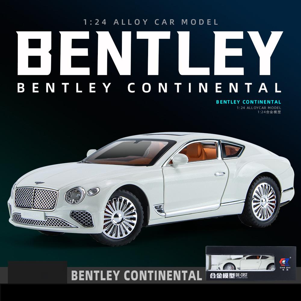 1/24 Bentley Continental GT Model Car, Alloy Diecast Collectible Pull Back Car Toy, with Sound and Light, Door Can Be Opened for Boys Girls Gift