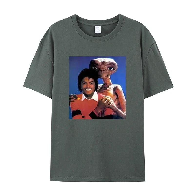 Летняя мода 2025, футболка с короткими рукавами, круглым вырезом, свободного кроя, с принтом Майкла Джексона и E.t.T для мужчин и женщин