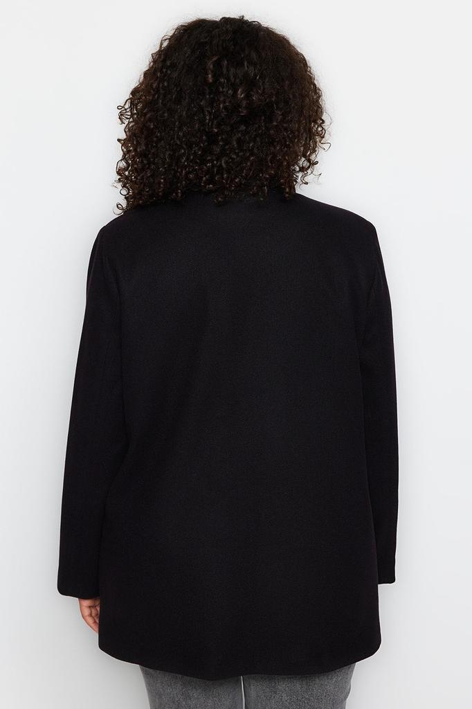 Women's Style Plus Size Black Double Closure Stand Collar Coat